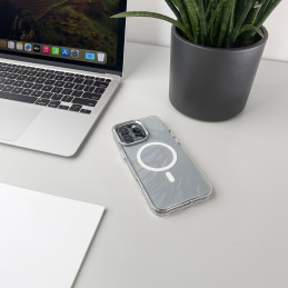 Blizgantis dėklas MagSafe skirtas iPhone 16 Pro - baltas su blizgučiais