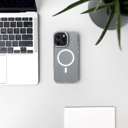Blizgantis dėklas MagSafe skirtas iPhone 16 Pro Max - baltas su blizgučiais