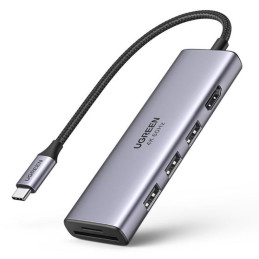 Ugreen 6in1 daugiafunkcis USB Type C HUB – 3x USB 3.2 Gen 1 / HDMI 4K 60Hz / SD ir TF kortelių skaitytuvas pilkas (60383...