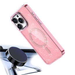 Blizgantis dėklas MagSafe skirtas iPhone 16 Pro Max - rožinis su blizgučiais