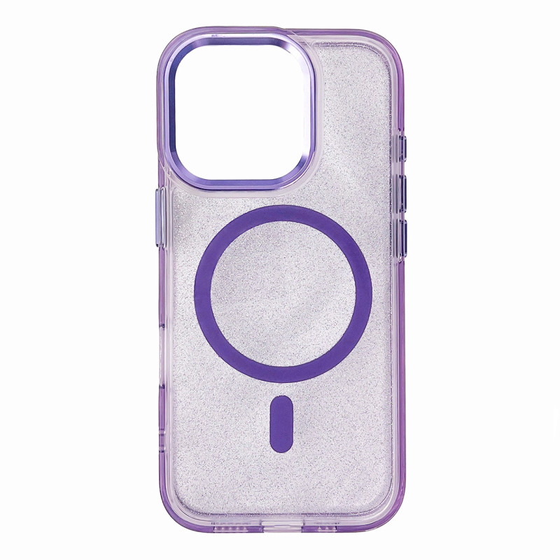 Blizgantis dėklas MagSafe skirtas iPhone 16 Pro – violetinis su blizgučiais