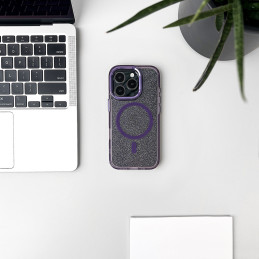 Blizgantis dėklas MagSafe skirtas iPhone 16 Pro Max – violetinis su blizgučiais