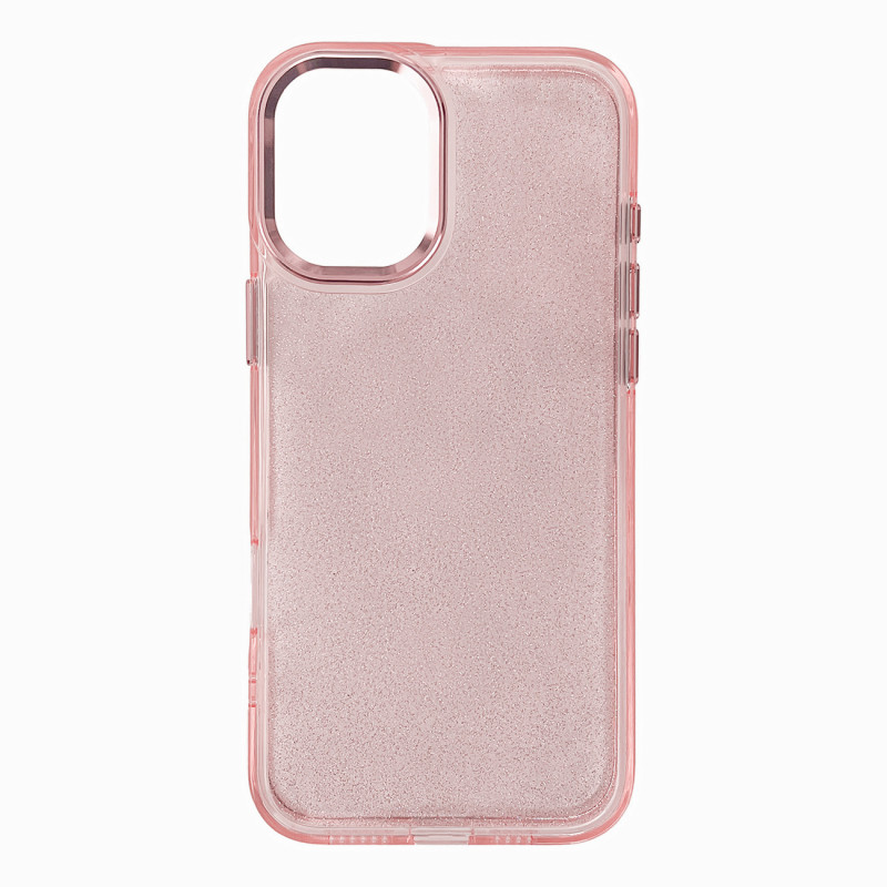 Blizgantis dėklas iPhone 16 - rožinis su blizgučiais