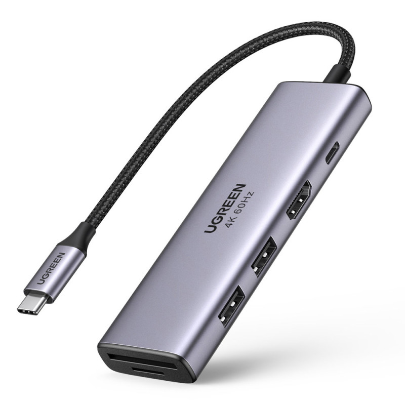 Ugreen 6in1 daugiafunkcis USB Type C HUB – 2x USB 3.2 Gen 1 / HDMI 4K 60Hz / SD ir TF kortelių skaitytuvas / USB Type C ...