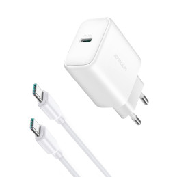 Joyroom JR-TCF24 USB-C PD 30W QC SFC tinklo įkroviklis - baltas + 1m USB-C laidas