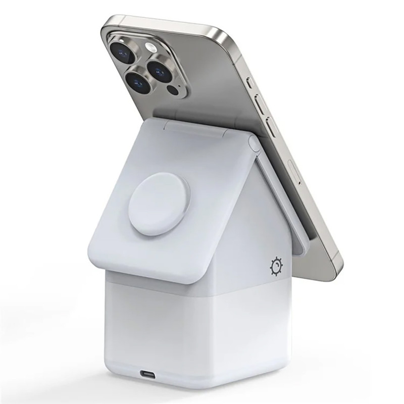 Duzzona W20 15W 4in1 indukcinis įkroviklis skirtas iPhone / AirPods / Apple Watch su naktine lempute - balta