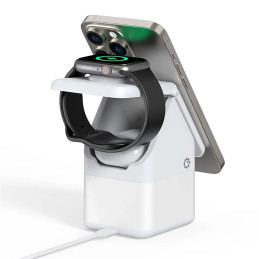 Duzzona W20 15W 4in1 indukcinis įkroviklis skirtas iPhone / AirPods / Apple Watch su naktine lempute - balta