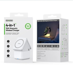 Duzzona W20 15W 4in1 indukcinis įkroviklis skirtas iPhone / AirPods / Apple Watch su naktine lempute - balta