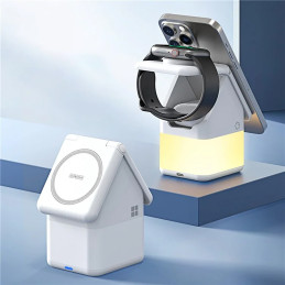 Duzzona W20 15W 4in1 indukcinis įkroviklis skirtas iPhone / AirPods / Apple Watch su naktine lempute - balta