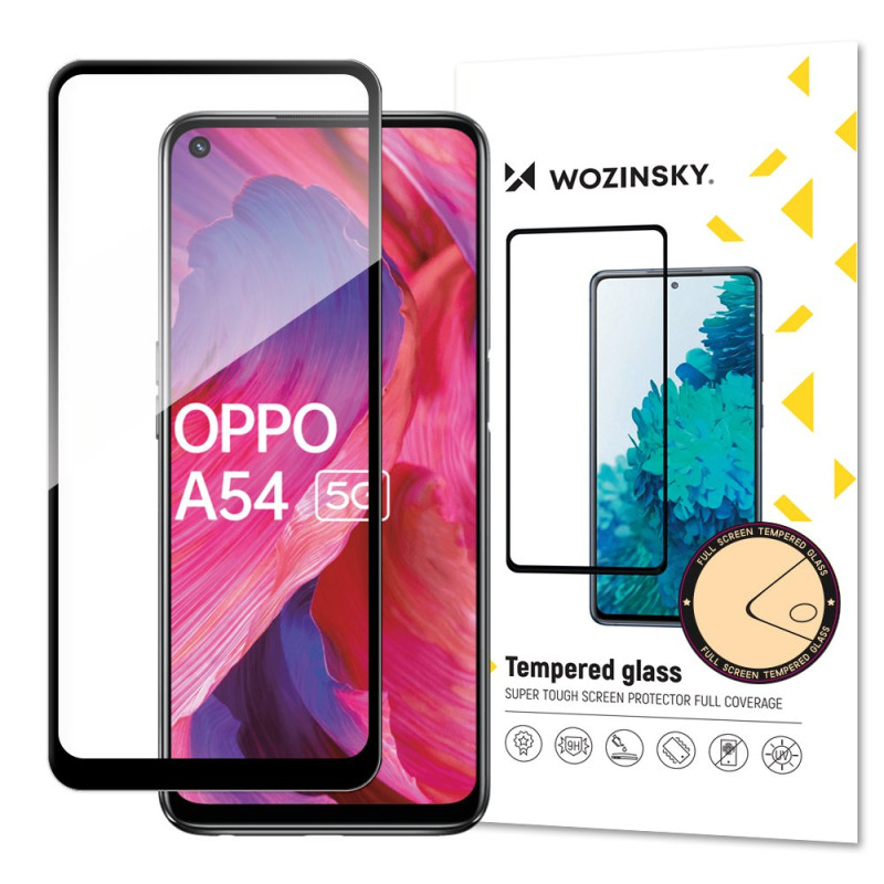 Wozinsky Super patvarūs klijai viso ekrano grūdintas stiklas su rėmeliu, tinkamas dėklu Oppo A54 5G juodas