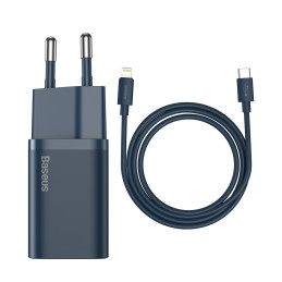 Baseus Super Si 1C greitas USB Type C įkroviklis 20W maitinimo tiekimas + USB Type C - Lightning kabelis 1m mėlynas (TZC...