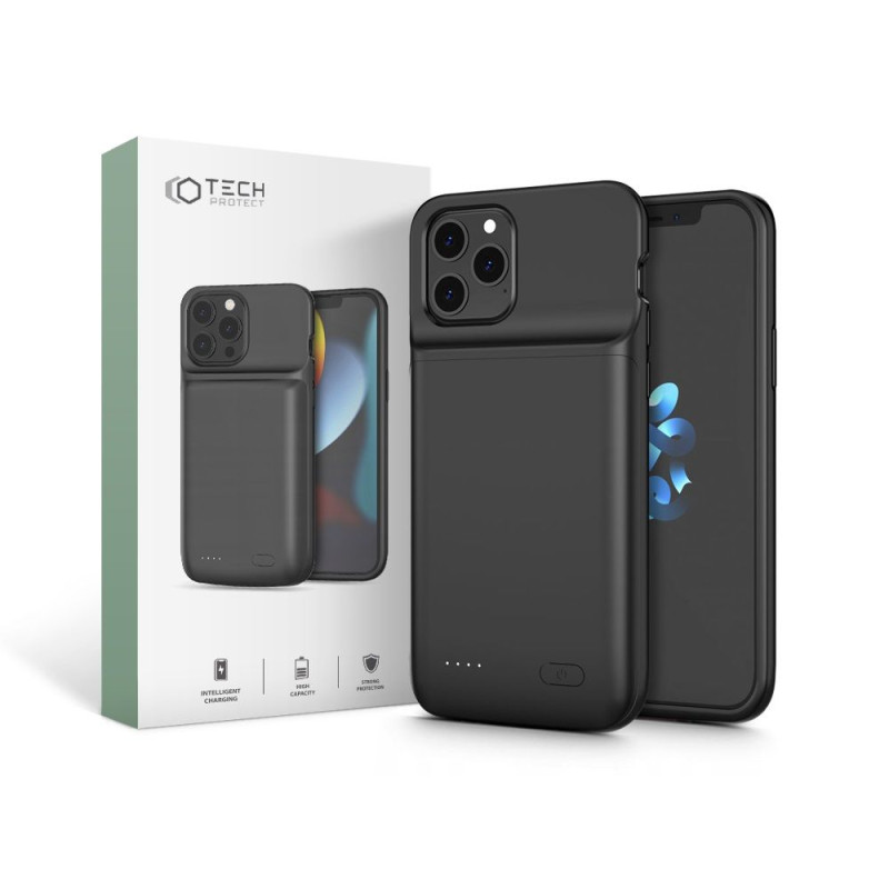 Tech-Protect PowerCase dėklas, skirtas iPhone 12 / 12 Pro su 4800 mAh maitinimo bloku - juodas