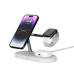 Tech-Protect A12 3in1 MagSafe indukcinis įkroviklis išmaniajam telefonui / ausinėms / išmaniesiems laikrodžiams - baltas