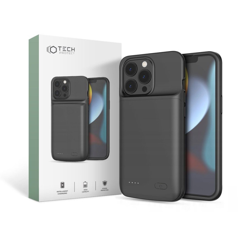 Tech-Protect PowerCase dėklas, skirtas iPhone 13 / 13 Pro su 4800 mAh maitinimo bloku - juodas