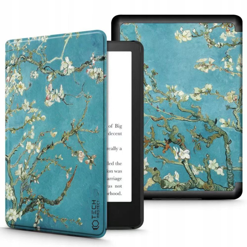 Tech-Protect SmartCase dėklas, skirtas Kindle Paperwhite V / 5 / Signature Edition - mėlynas su sakurų gėlėmis