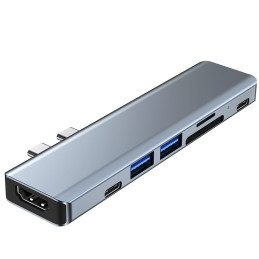 HUB Tech-Protect V5 7in1 2x USB-C - USB-A 3.0 / USB-A 2.0 / 2x USB-C / HDMI / micro SD / TF / SD kortelių skaitytuvas - ...