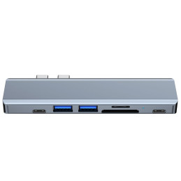 HUB Tech-Protect V5 7in1 2x USB-C - USB-A 3.0 / USB-A 2.0 / 2x USB-C / HDMI / micro SD / TF / SD kortelių skaitytuvas - ...