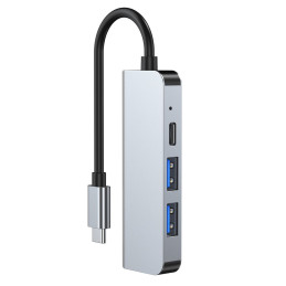 HUB Tech-Protect V2 4in1 USB-C - USB-A 3.0 / USB-A 2.0 / USB-C / HDMI - pilka