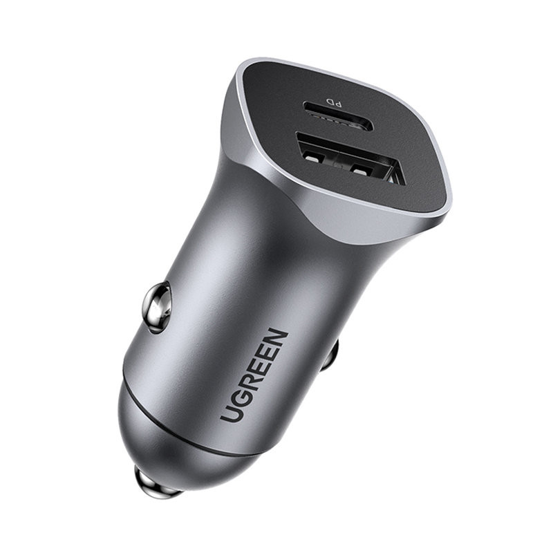 Ugreen automobilinis įkroviklis USB Type C / USB 24W Power Delivery Quick Charge pilkas (30780)