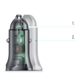 Ugreen automobilinis įkroviklis USB Type C / USB 24W Power Delivery Quick Charge pilkas (30780)