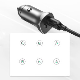 Ugreen automobilinis įkroviklis USB Type C / USB 24W Power Delivery Quick Charge pilkas (30780)