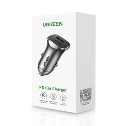 Ugreen automobilinis įkroviklis USB Type C / USB 24W Power Delivery Quick Charge pilkas (30780)