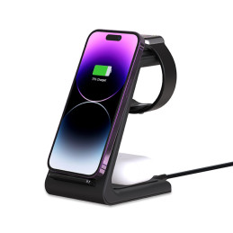 Tech-Protect A8 10W indukcinis įkroviklis išmaniojo telefono / ausinių / išmaniojo laikrodžio stovo „trys viename“ pavid...