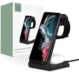 Tech-Protect A7 10W indukcinis įkroviklis išmaniojo telefono / ausinių / išmaniojo laikrodžio stovo „trys viename“ pavid...
