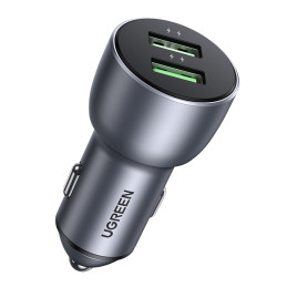 Ugreen greitas automobilinis įkroviklis 2x USB 36W Quick Charge SCP FCP AFC pilka (CD213 10144)