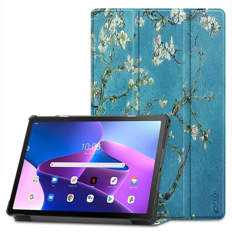 Tech-Protect SmartCase dėklas, skirtas Lenovo Tab M10 Plus (3 gen.) 10,6" TB-125 / TB-128 - mėlynas su sakurų gėlėmis