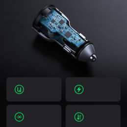 Ugreen greitas automobilinis įkroviklis 2x USB 36W Quick Charge SCP FCP AFC pilka (CD213 10144)