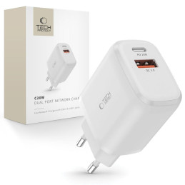 Tech-Protect C20W USB-C PD 20W / USB-A QC 3.0 tinklo įkroviklis – baltas