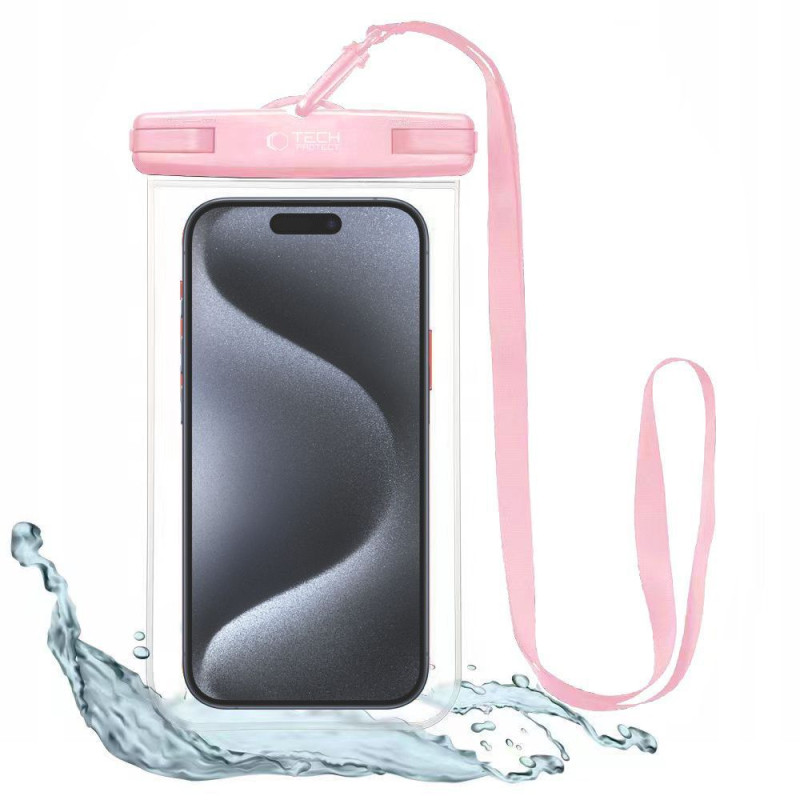 Tech-Protect Waterproof Case UWC7 vandeniui atsparus dangtelis, skirtas įrenginiams iki 6,9" - rožinis