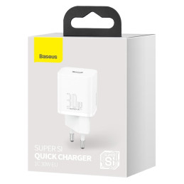 Baseus Super Si 1C greitas įkroviklis USB Type C 30W Power Delivery Quick Charge baltas (CCSUP-J02)