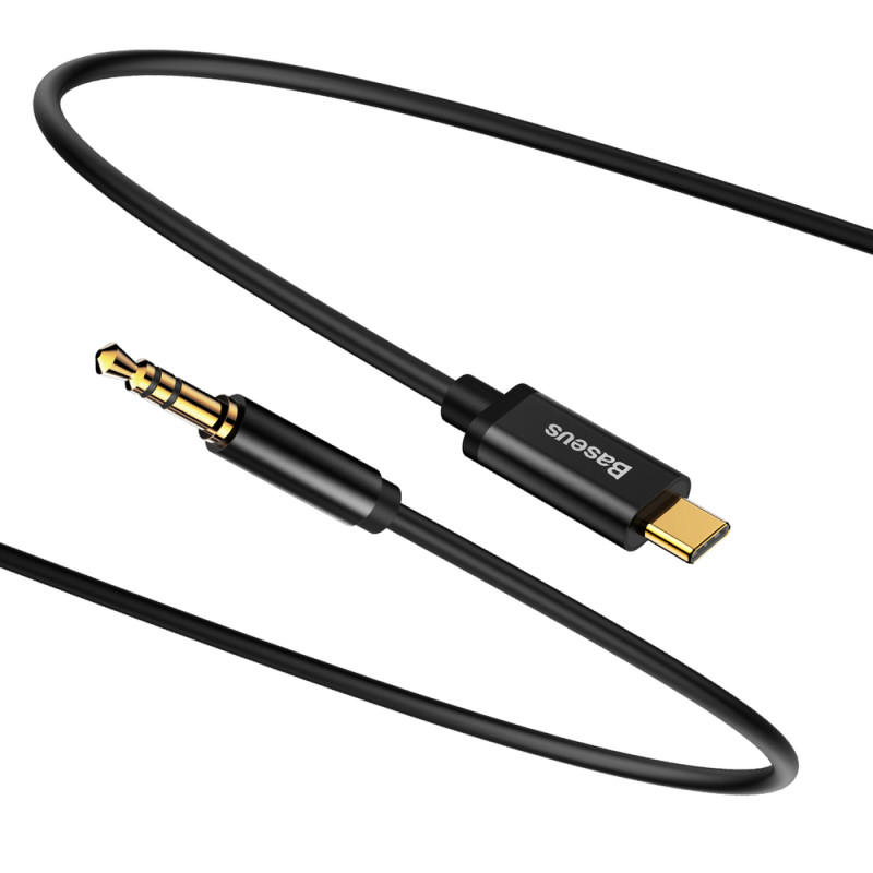 Baseus stereo garso laidas AUX adapteris 3,5 mm mini lizdas - USB Type C telefono planšetiniam kompiuteriui 120 cm juoda...