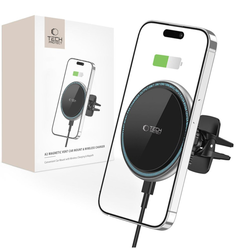 Tech-Protect A2 automobilinio telefono laikiklis su MagSafe 15W indukciniu įkrovikliu orlaidei - juodas