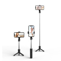 Tech-Protect L02S Bluetooth asmenukių lazdelė su trikoju iki 72cm – juoda
