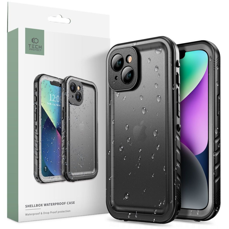 Tech-Protect ShellBox vandeniui atsparus IP68 dėklas skirtas iPhone 14 - juodas