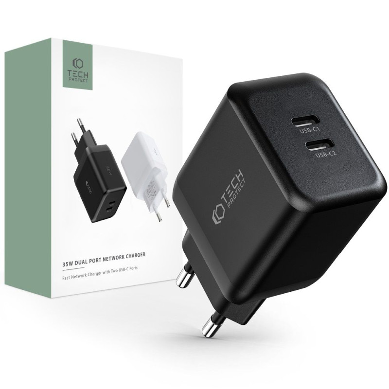 Tech-Protect C35W-2 tinklo įkroviklis 2x USB-C PD 35W - juodas