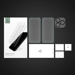 Tech-Protect Supreme rinkinys, skirtas iPhone 14 Pro 2x grūdintas stiklas ekranui / grūdintas stiklas fotoaparatui