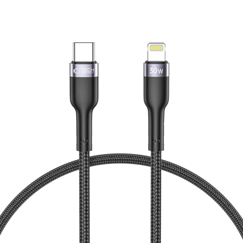 Tech-Protect UltraBoost 2 Lightning / USB-C PD kabelis 30W 3A 0,25m - juodas