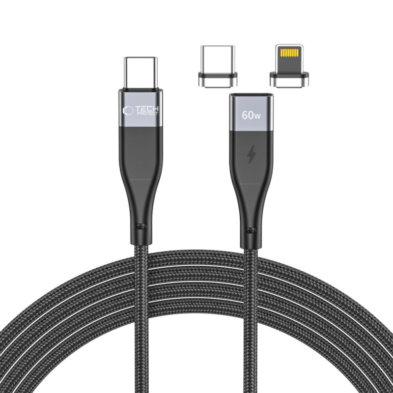 Tech-Protect UltraBoost 2 magnetinis laidas 2in1 USB-C / Lightning - USB-C PD 60W 3A 1m - juodas