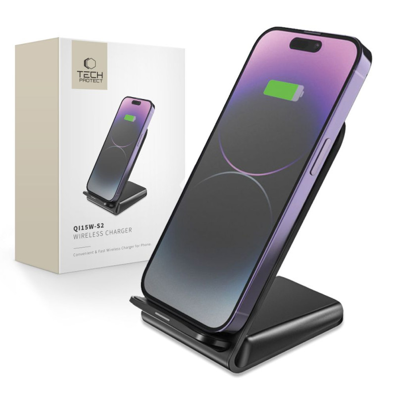 Tech-Protect QI15W-S2 15W indukcinis įkroviklis stovo pavidalu - juodas