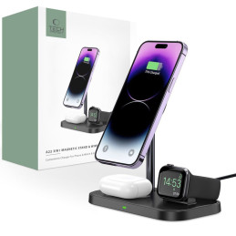 Tech-Protect QI15W-A22 indukcinis MagSafe įkroviklis su 3in1 MagSafe stovu išmaniajam telefonui / Apple Watch / AirPods ...