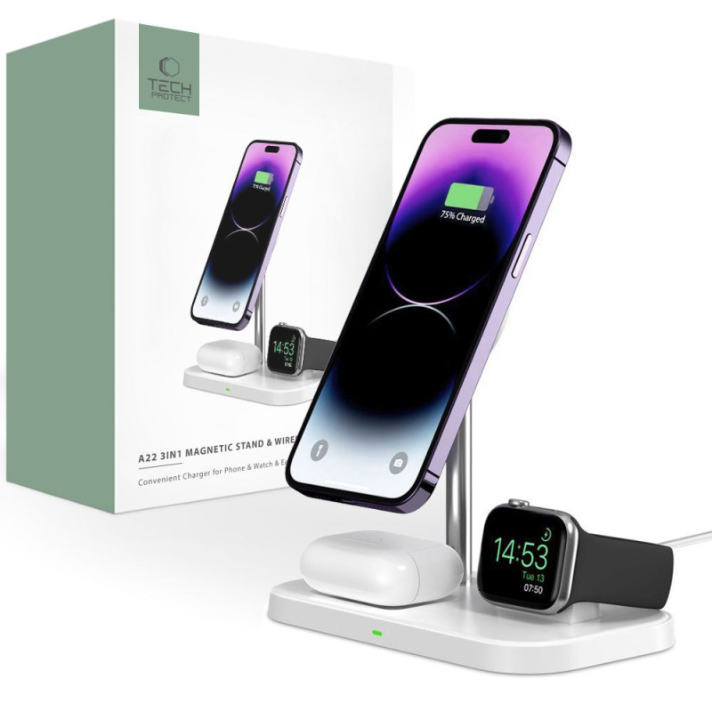 Tech-Protect QI15W-A22 indukcinis MagSafe įkroviklis su 3in1 MagSafe stovu išmaniajam telefonui / Apple Watch / AirPods ...