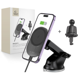 Tech-Protect MM15W-V1 automobilinis telefono laikiklis su MagSafe 15W indukciniu įkrovikliu kabinai / orlaidei - juodas