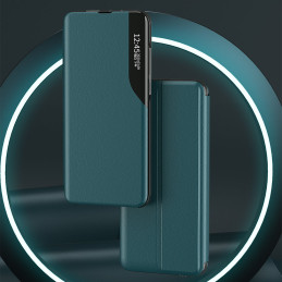 Elegantiškas Eco Leather View Case dėklas su atvartu ir stovo funkcija, skirta Samsung Galaxy A22 5G red