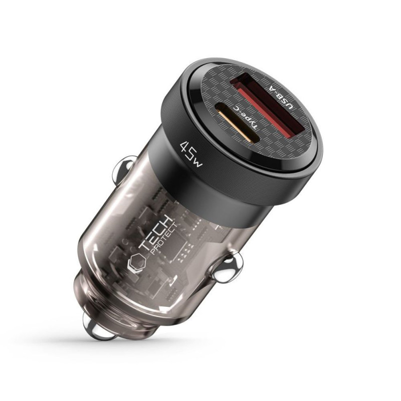 Tech-Protect CC45W automobilinis įkroviklis USB-C PD 45W / USB-A QC 3.0 - juodas