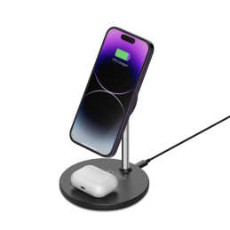 Tech-Protect QI15W-A21 indukcinis MagSafe 15W įkroviklis su 2in1 stovu išmaniesiems telefonams / ausinėms - juodas