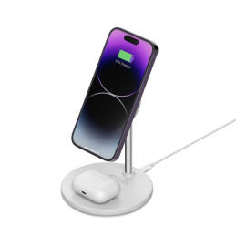 Tech-Protect QI15W-A21 indukcinis MagSafe 15W įkroviklis su 2in1 stovu išmaniajam telefonui / ausinėms - balta